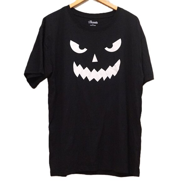 10 Threads Black Tee with Jack O’ Lantern White Face Short Sleeve Men’s XL NWT - Picture 1 of 6